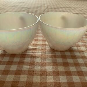 Federal Glass Moonglow Diamond Point iridescent white milk glass cups